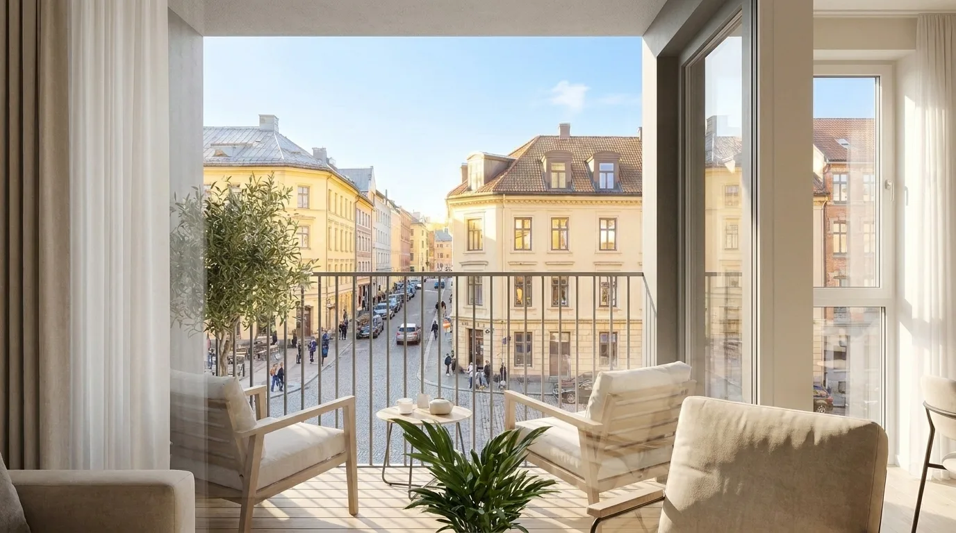 Vacation-rental balcony overlooking the street