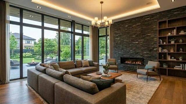 Living room with fireplace