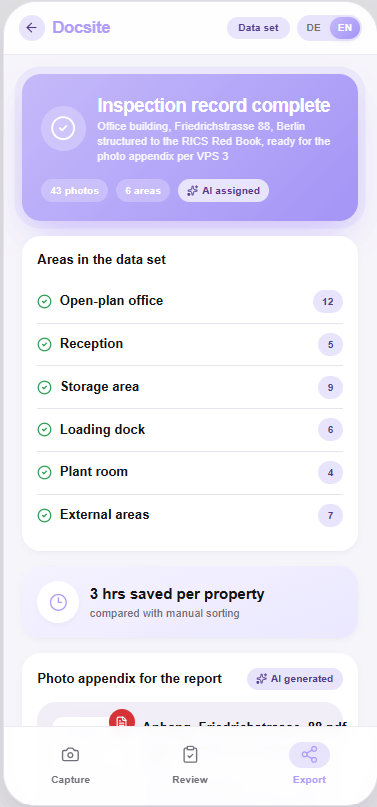 Appraisal AI Assistant report-ready record with structured sections
