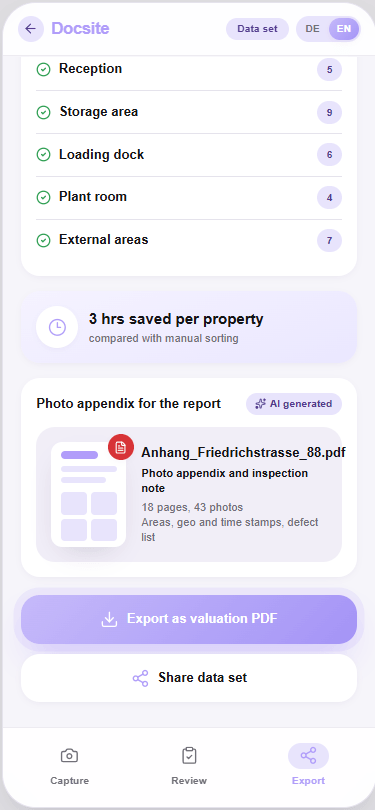 Appraisal AI Assistant export as an appraisal PDF with photo appendix
