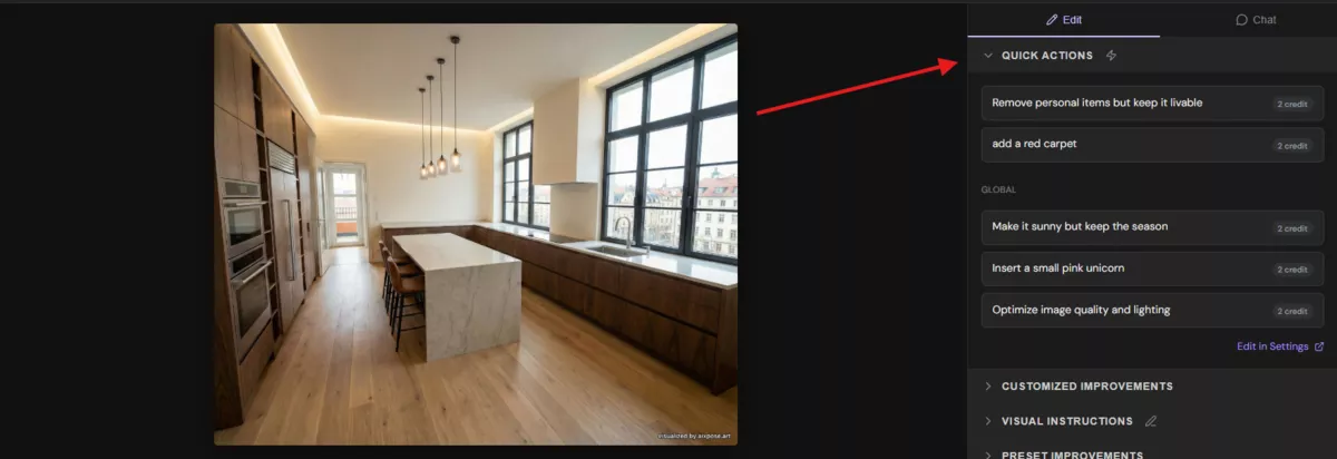 Select quick instruction in the Editor