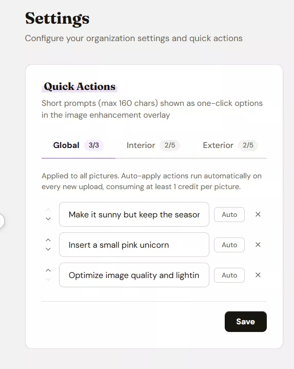 Configure quick instructions in Settings
