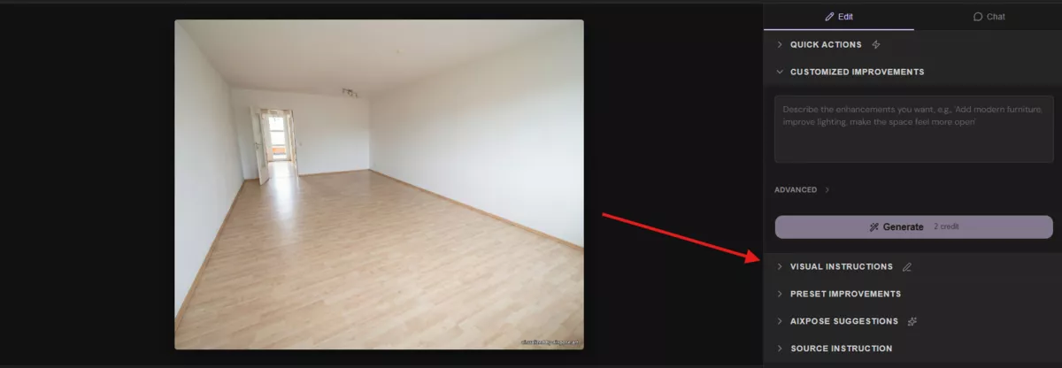 Editor: Select the "Visual Instructions" section
