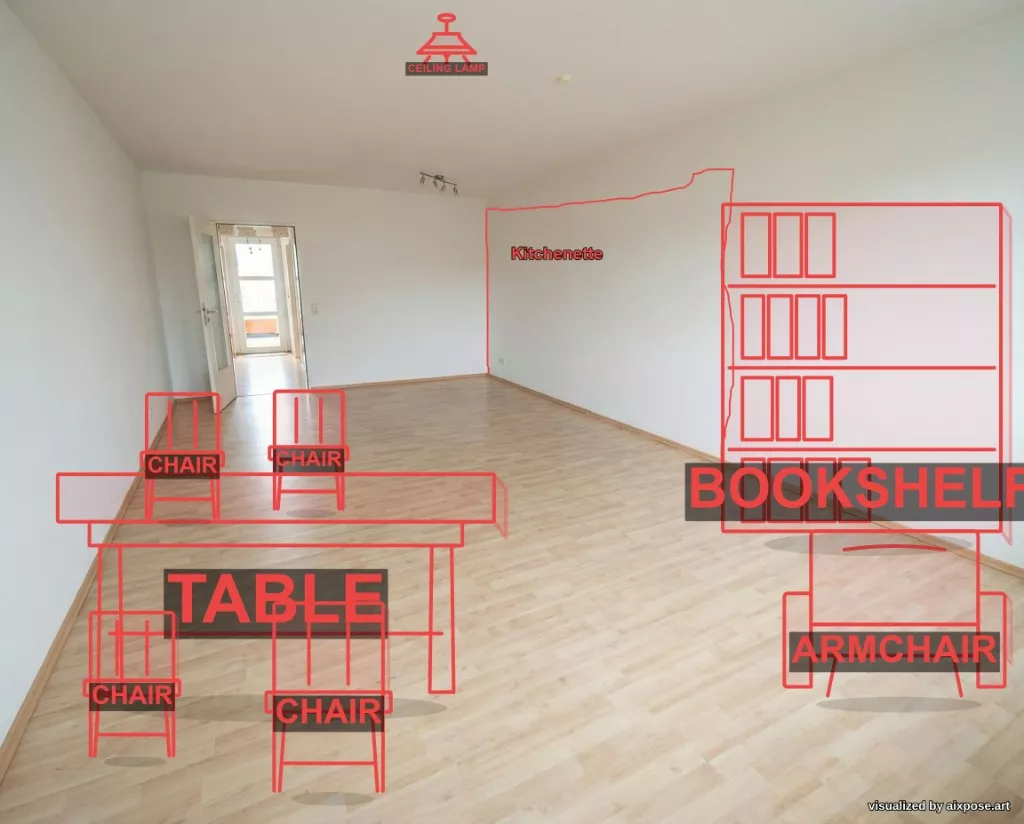 Placement: Mark furniture and areas in the image